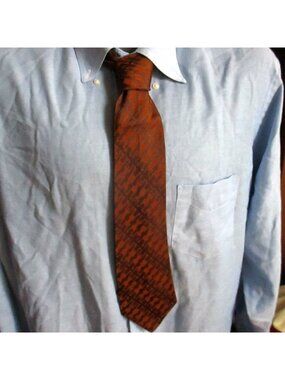 Vintage Necktie Car Salesman Dad Brown Geometric Pattern Polyester Tie